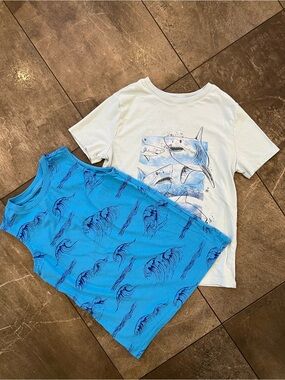 Kids Shark Graphic Tee & Tank Set - Blue and White set of two size 8